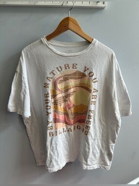Billabong White Tee with Warm Retro Wave Graphic